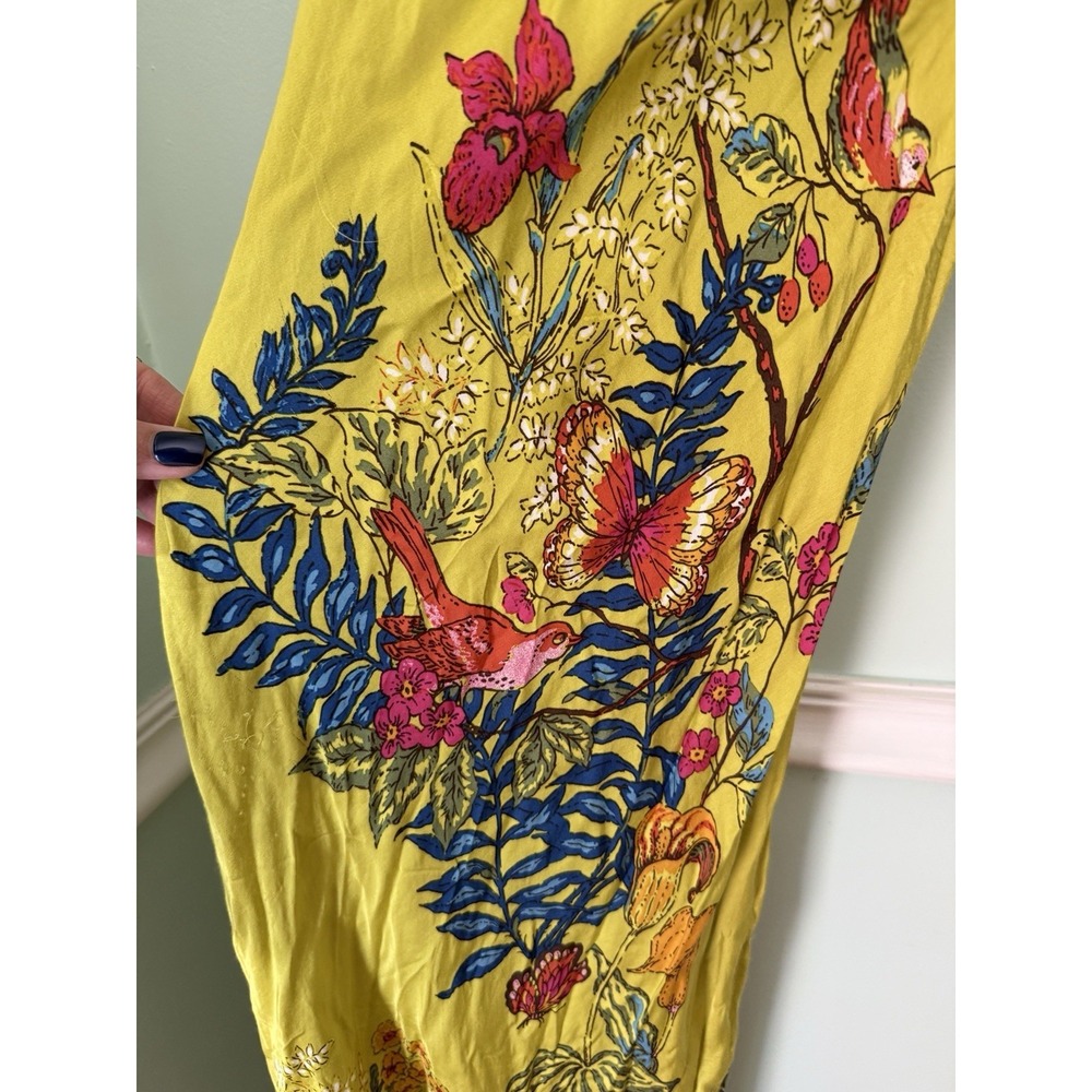 Anthropologie Silky Maxi Slip Dress Fairy Butterflies Chartreuse Yellow Sz Small - Picture 4 of 9